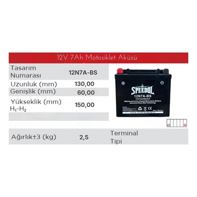 SPEEDOL SP-12N7A-BS MOTOSIKLET AKUSU (AGM TEKNOLOJISI) 12V7AH/95CCA