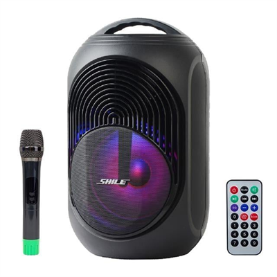 Shile SL-2018A El Mikrofonlu-Kumandalı USB/SD/BT Işıklı Taşınabilir Şarjlı Seyyar Anfi