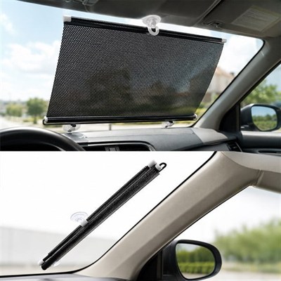 Sunup SN-22136 Araç İçi Otomatik Geri Sarımlı Katlanabilir Gözenekli Güneşlik 45x125cm