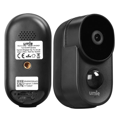 UMIE 2MP Iki Yönlü Ses TF Kart Kablosuz Tuya Destekli Akıllı IP Kamera 6700 mAh Bataryalı (UM-BK21 Siyah)