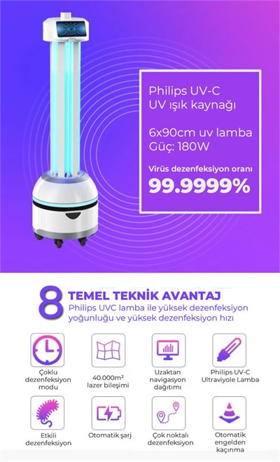 UV Light WBOT11U Ultraviyole Sterilizasyon Robotu 180W