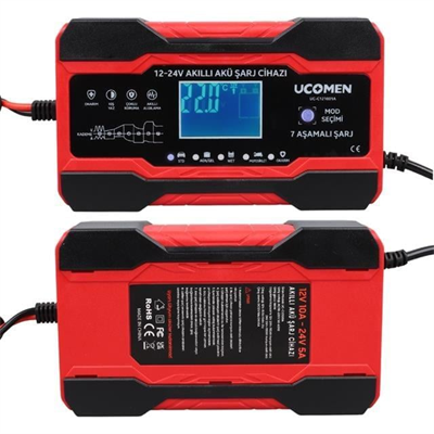 Ucomen UC-C121001A Kırmızı 12/24 Volt 10 Amper Led Göstergeli Akü Şarj Cihazı