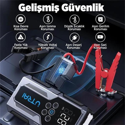Utrai JS-9 12-24V Akü Şarj Powerbank Lastik Hava Kompresörü Şişirici Taşınabilir Dijital Kablosuz EL Feneri