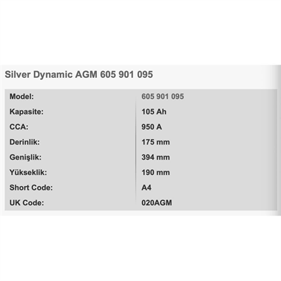 VARTA A4/H15 SILVER DYNAMIC 12V 105AH AKU Start-Stop AGM