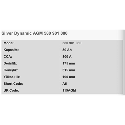 VARTA A6/F21 SILVER DYNAMIC 12V 80AH AKU Start-Stop AGM
