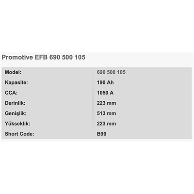 VARTA B90 PROMOTIVE EFB 12V 190AH AKU TAM KAPALI