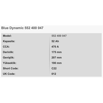 VARTA C22 BLUE DYNAMIC 12V 52AH AKU