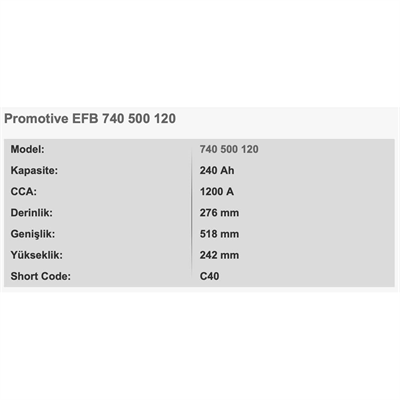 VARTA C40 VARTA PROMOTIVE EFB 12V 240AH AKU TAM KAPALI TAM BAKIMSIZ - EFB