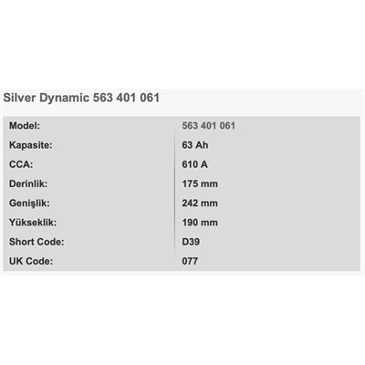 VARTA D39 SILVER DYNAMIC 12V 63AH AKU