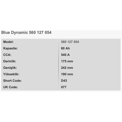 VARTA D43 BLUE DYNAMIC 12V 60AH AKU