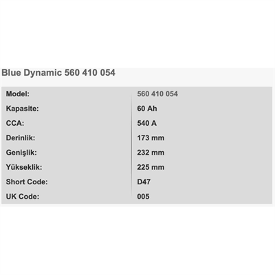 VARTA D47 BLUE DYNAMIC 12V 60AH AKU