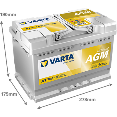 VARTA Dynamic AGM 12V 70Ah 760 CCA – Start-Stop ve xEV Uyumlu Akü
