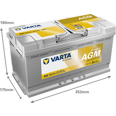 VARTA Dynamic AGM 12V 95Ah 850 CCA – Start-Stop ve xEV Uyumlu Akü