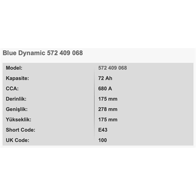 VARTA E43 BLUE DYNAMIC 12V 72AH AKU