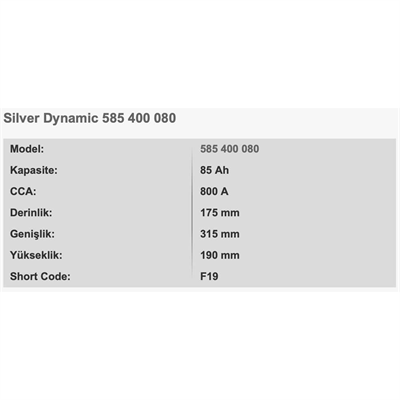VARTA F19 SILVER DYNAMIC 12V 85AH AKU