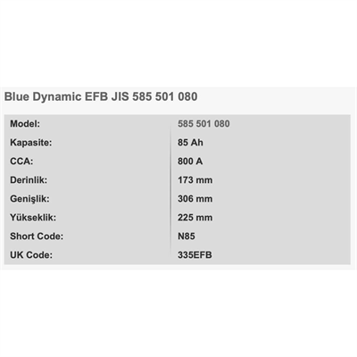 VARTA N85 BLUE DYNAMIC 12V 85AH EFB AKU