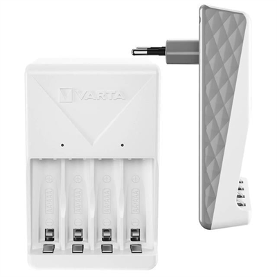 Varta Plug AA/AAA Kalem Pil Şarj Cihazı Aleti - 4 Adet 2100mAh AA HR6 NI-MH Şarj Edilebilir Pil Hediyeli