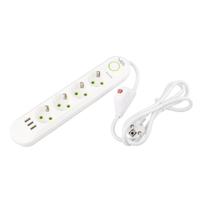 Vea VA-21560 4lü 3 USBli 1.5 Metre Akım Korumalı Priz Beyaz