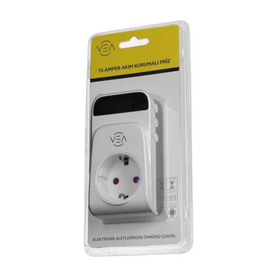 Vea VE-25530 15A 3520W Tekli Dijital Göstergeli Akım Korumalı Priz Aşırı Yüksek Gerilim