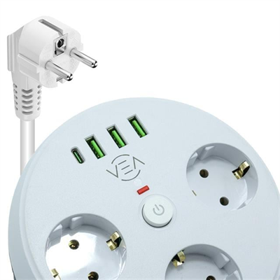 Vea VE-26583 3LÜ 1.5 Metre Kablolu 3 USB / TYPE-C Girişli Akım Korumalı Grup Priz