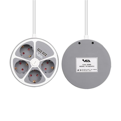 Vea VE-G604YU 4lü 2 USB’li Anahtarlı 1.5 Metre Grup Priz