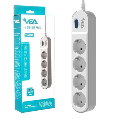 Vea VE-VEGA104 A Class 4lü Anahtarlı 1.5 Metre Akım Korumalı Priz