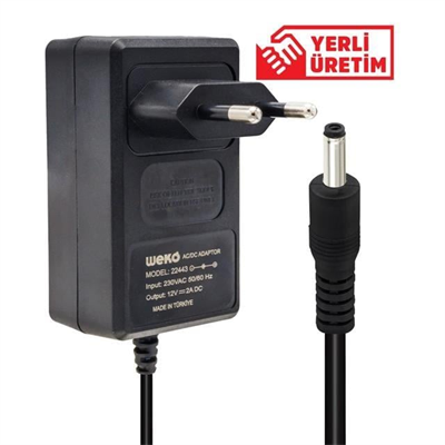 Weko 12 Volt - 2 Amper 2.5*0.7 Uçlu Yerli Üretim Plastik Kasa Priz Tipi Adaptör