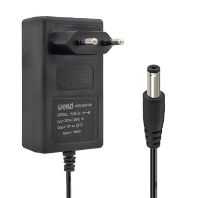 Weko 12 Volt 2 Amper 24 Watt Plastik Kasa Priz Tipi Adaptör (5.5x2.5 Uçlu)