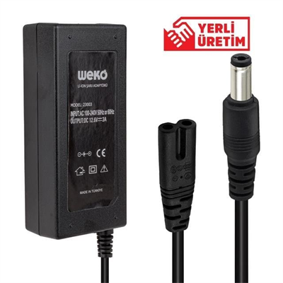 Weko 12.6 Volt - 3 Amper 5.5x2.5 Uçlu Yerli Üretim Li-ion Batarya Şarj Adaptörü (Out:12v3a)