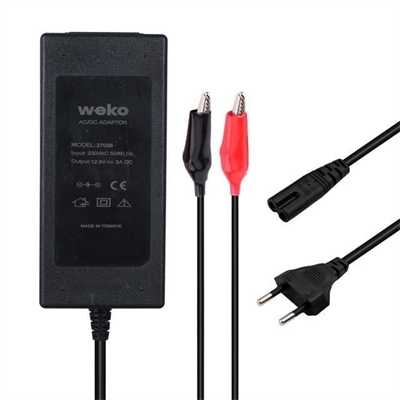 Weko 12.6 Volt - 3 Amper Krokodil Uçlu Ledli Yerli Üretim Masaüstü Şarj Adaptörü