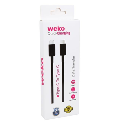 Weko Wk-26526 Type-C To Type-C 1 Metre 5A Siyah Şarj Kablosu