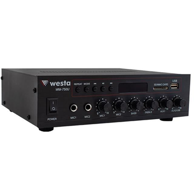 Westa WM-750U 80 Watt 100V-70V Mini 4-16 Ohm USB-SD-Bluetooth 2 Mikrofon Girişli Trafolu Anfi