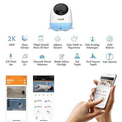 Whome Yapay Zeka Destekli 2k Ptz Gece Görüşlü Mavi Wifi Bebek Güvenlik Kamerası (128 Gb Tf Kart Dest