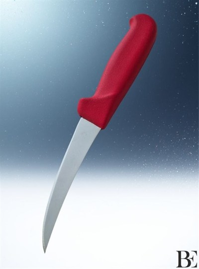 BeKnife Bemiral 15cm Kıvrık Kemik Sıyırma Bıçağı 10354.15 Fibrox Kaymaz Saplı 25mm X 150mm X 2.5mm Kırmızı