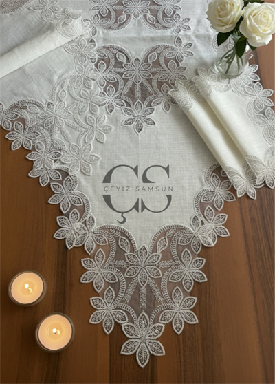Gelincik Model Salon Takımı - 5 Parça Set - Kırık Beyaz Güpür & Kumaş