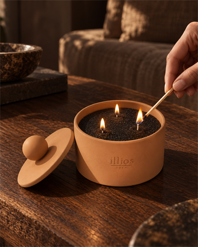 Stoneware Kapaklı  Kahverengi İnci Tozu Mum