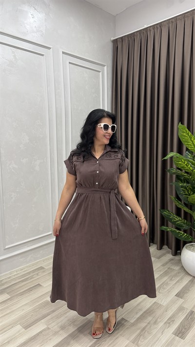 ALISSA TENSEL KUMAŞ ELBİSE KAHVERENGİ