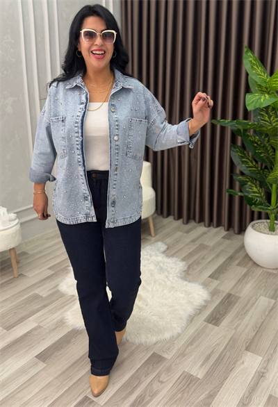 Crystal Touch Denim Ceket Mavi 