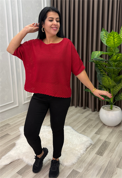 DORA AJURLU TRİKO BLUZ KIRMIZI