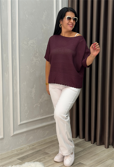DORA AJURLU TRİKO BLUZ MÜRDÜM