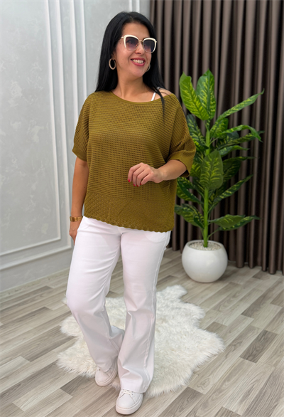 DORA AJURLU TRİKO BLUZ YAĞ YEŞİLİ
