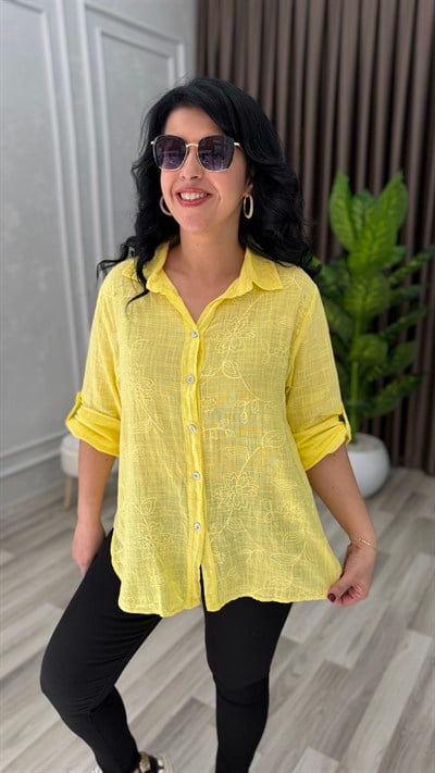 İTALYAN MODELNAKIŞLI KETEN GÖMLEK SARI
