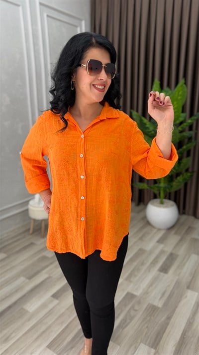 İTALYAN MODELNAKIŞLI KETEN GÖMLEK TURUNCU