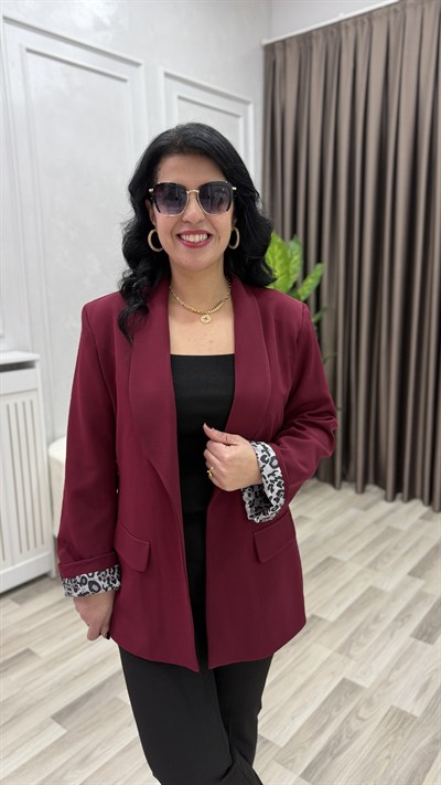 LEOPAR GARNİLİ İKONİK BLAZER CEKET BORDO