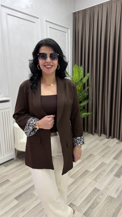 LEOPAR GARNİLİ İKONİK BLAZER CEKET KAHVERENGİ