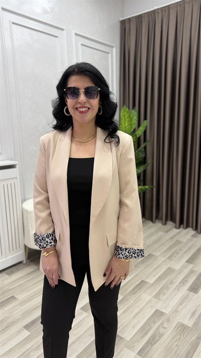 LEOPAR GARNİLİ İKONİK BLAZER CEKET KREM
