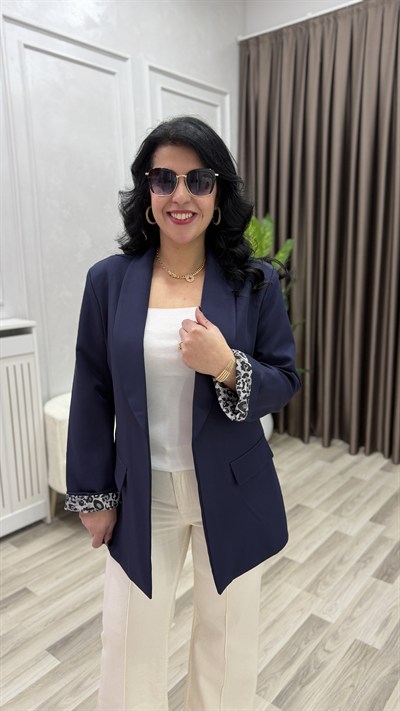 LEOPAR GARNİLİ İKONİK BLAZER CEKET LACİVERT