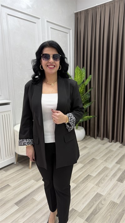 LEOPAR GARNİLİ İKONİK BLAZER CEKET SİYAH