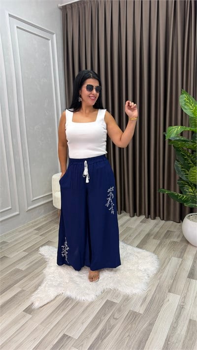 MİRA NAKIŞLI ETEK PANTOLON LACİVERT