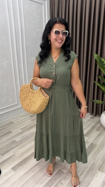 NATURAL TOUCH ELBİSE 3 DÜĞME HAKİ YEŞİLİ